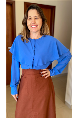 blusa em chiffon azul; blusa azul com babados; blusa azul; blusa babados; Madame Charlotte