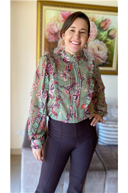 blusa chiffon estampa exclusiva; blusa chiffon estampada; blusa estampa exclusiva; blusa com franzido; Madame Charlotte