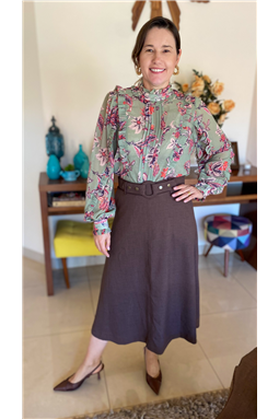 blusa chiffon estampa exclusiva; blusa chiffon estampada; blusa estampa exclusiva; blusa com franzido; Madame Charlotte
