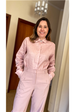 camisa linho puro, camisa manga longa gola colarinho; camisa rosa manga longa; camisa rosa em linho; camisa Madame Charlotte