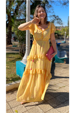 vestido amarelo estampado; vestido amarelo; vestido longo estampado; vestido longo amarelo; vestido; longo; amarelo; estampado