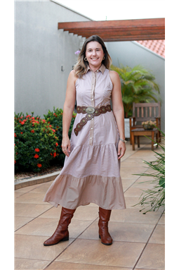 vestido listrado marrom; vestido tipo chemise marrom; vestido de algodo listrado; vestido listrado Madame Charlotte