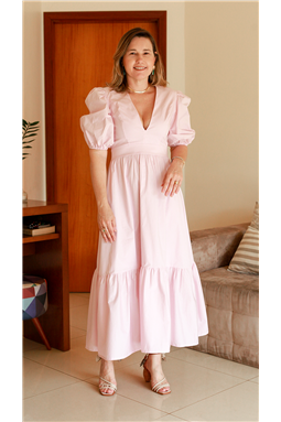 vestido midi rosa; vestido decote V rosa; vestido rosa Lile; vestido Madame Charlotte; vestido Lile