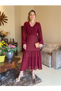 vestido midi polister marsalla; vestido marsalla; vestido marsala; vestido midi; Madame Charlotte