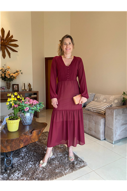 vestido midi polister marsalla; vestido marsalla; vestido marsala; vestido midi; Madame Charlotte
