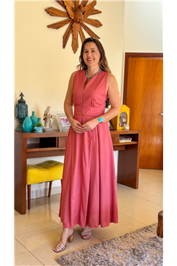 vestido rosa; vestido ros; vestido cavado; vestido linho; vestido; Madame Charlotte