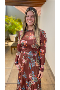 vestido tule estampado; vestido estampado marrom Luzia Fazzolli; vestido tule estampado marrom; Madame Charlotte